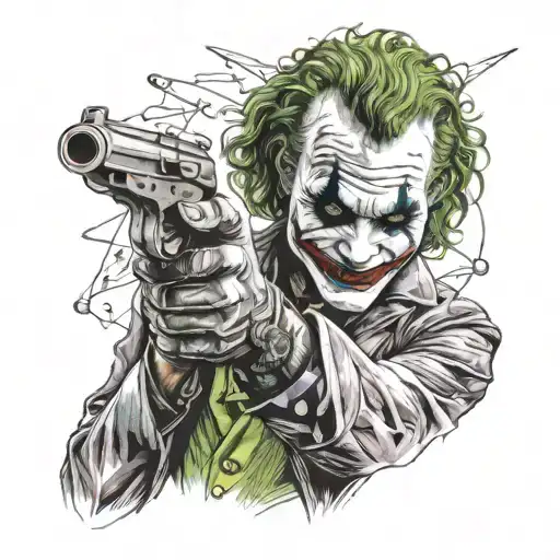 A Realistic Portrait Of Heath Ledger's Joker Holding A Gun