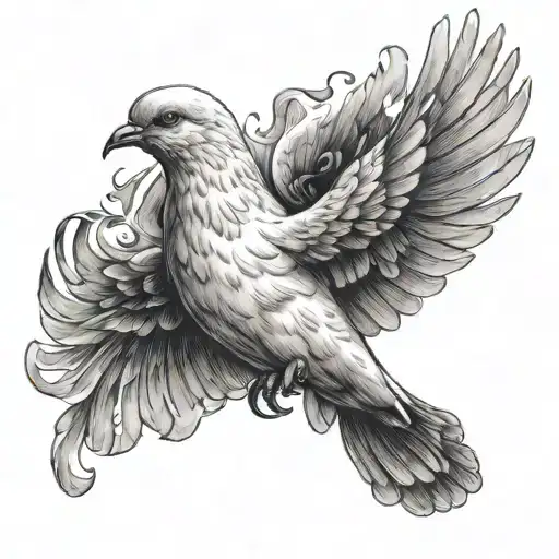 Dove Flying Away With Cancer Ribbon In Its Beak