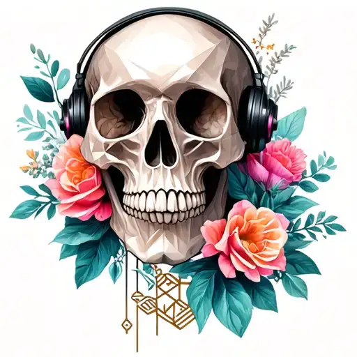 Feminine Skull And Floral Aesthetic With Geometric Shapes And Beats