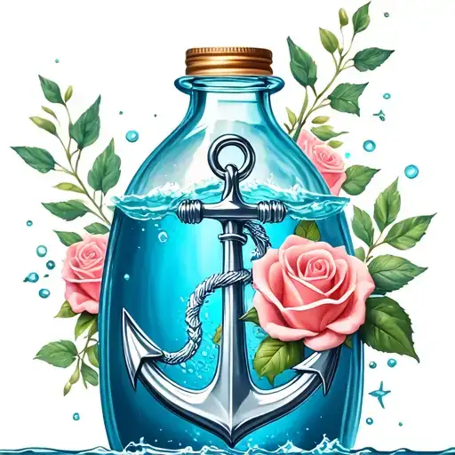 Bottle Of Ocean Water With Anchor And Roses
