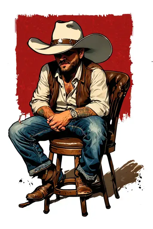 Cowboy Hat Sitting On A Barstool With A Cigarette In The Ash Trey