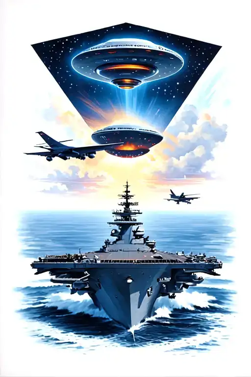 Triangle Shaped Ufo Flying Over Top A United States Aircraft Carrier