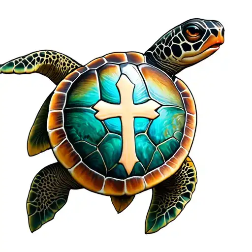 Sea Turtle With Femanine Cross On Shell Pattern