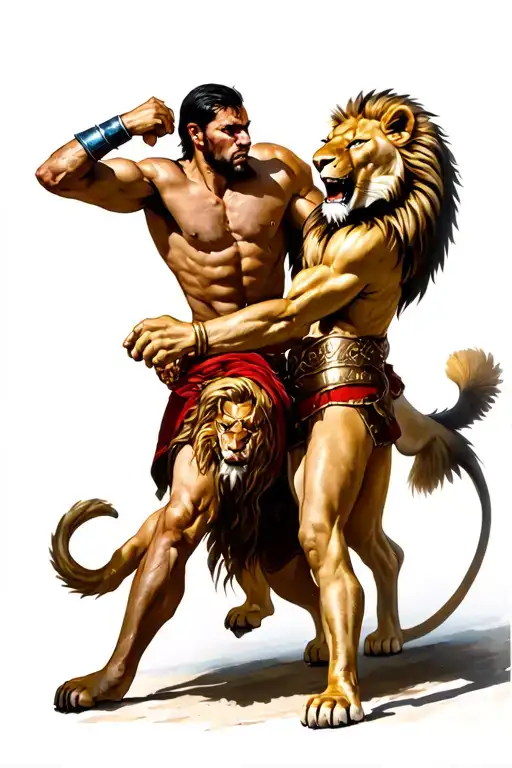 Lion And Gladiator Fighting Scene