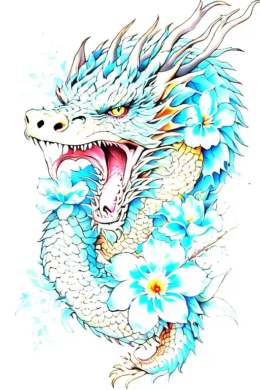 Yakuza Dragon And Blue Flowers