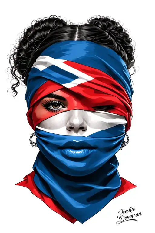 Woman Face With Bandana With Domincan Flag