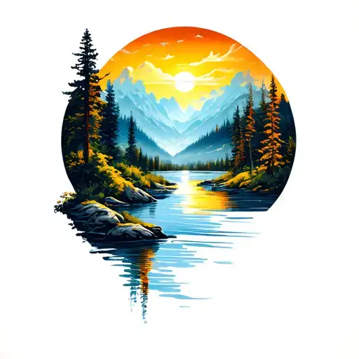 Circular Tattoo Design With Outdoor Landscape