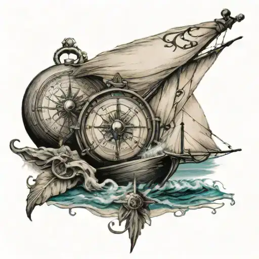 Ship And Compass And Sea