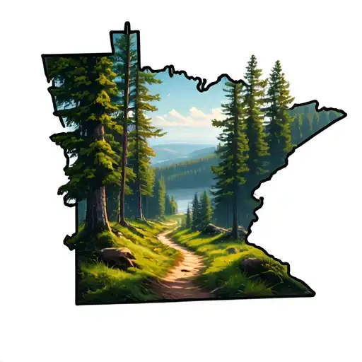Wooded Path Winding Hiking Trail Inside Shape Of Minnesota