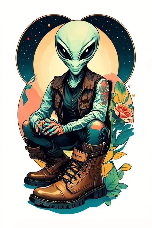 Alien Wearing Combat Boots And