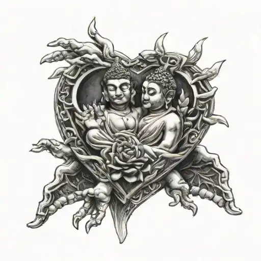 Demon Hands Around Heart Of Buddha Floating