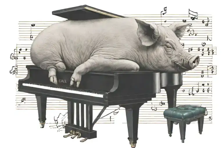 Pig Playing Piano Keys