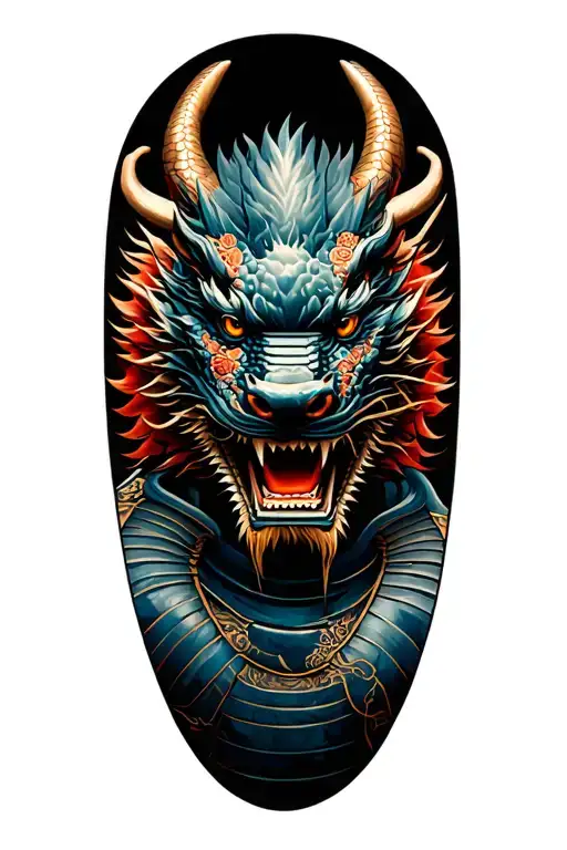 Samurai In Front Of Dragon Wrapped