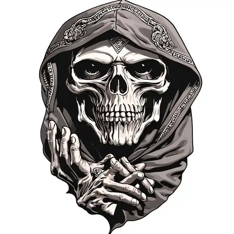 Hooded Reaper Mexi Cali Design Hands Praying Hands