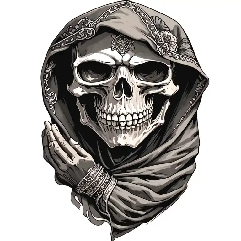 Hooded Reaper Mexi Cali Design Praying Skeleton Hand