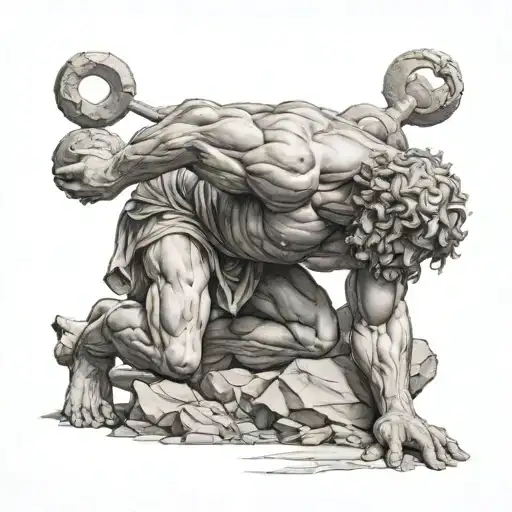 Front View Of Greek Mythology God Atlas Crouching Carrying The Earth On His Back