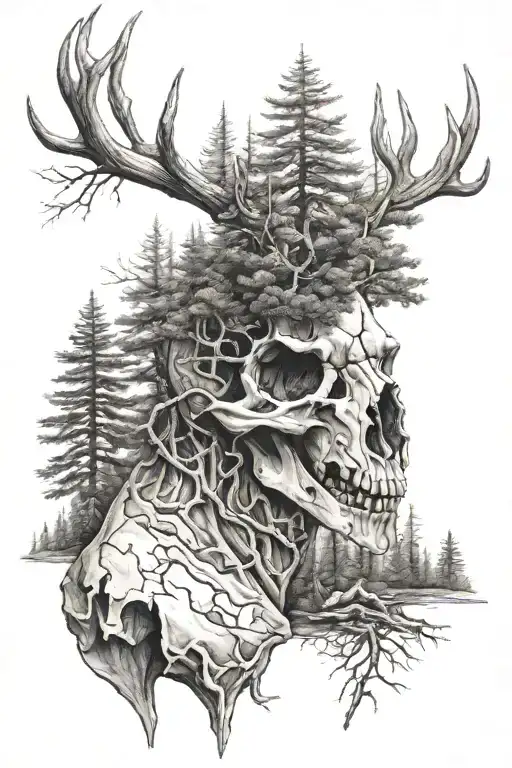 Trees Into Mountains Into Deer Skull
