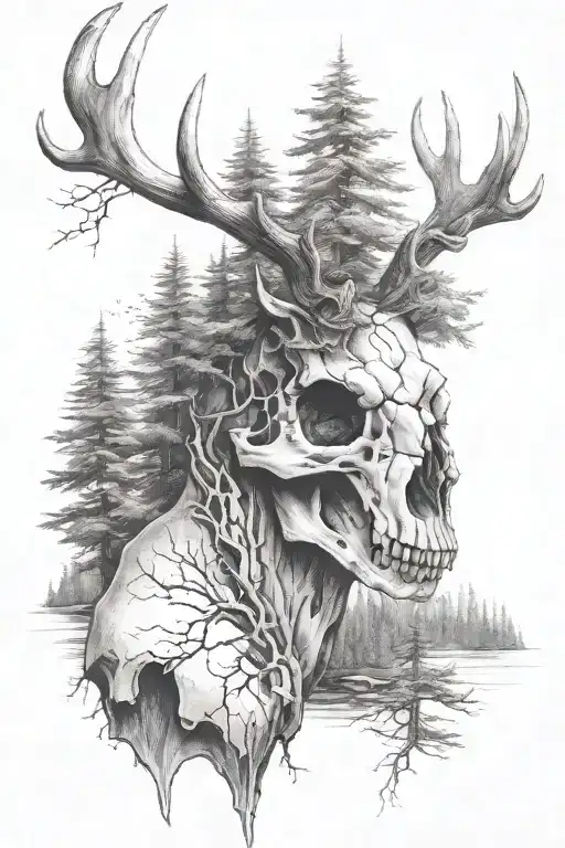 Trees Into Mountains Into Deer Skull