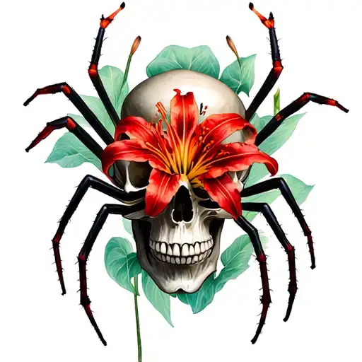 Skull And Red Spider Lily