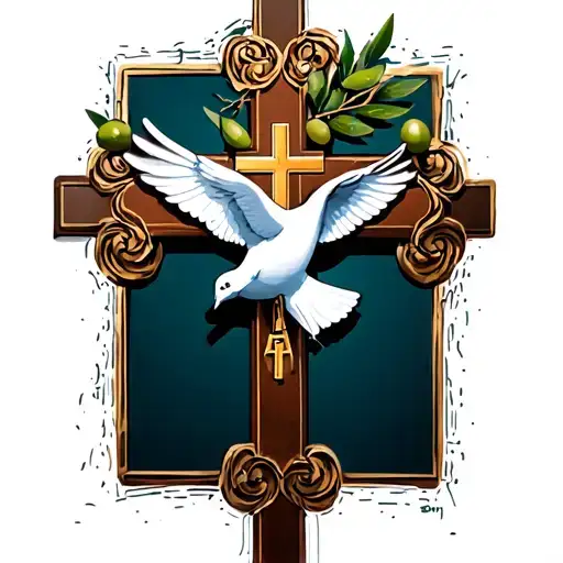 Catholic Cross With Dove Carrying An Olive Branch