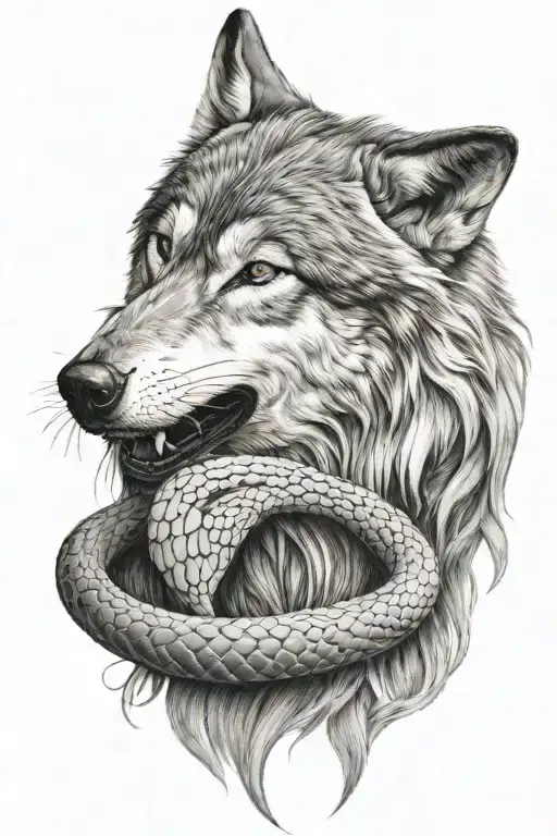 Wolf With Snake