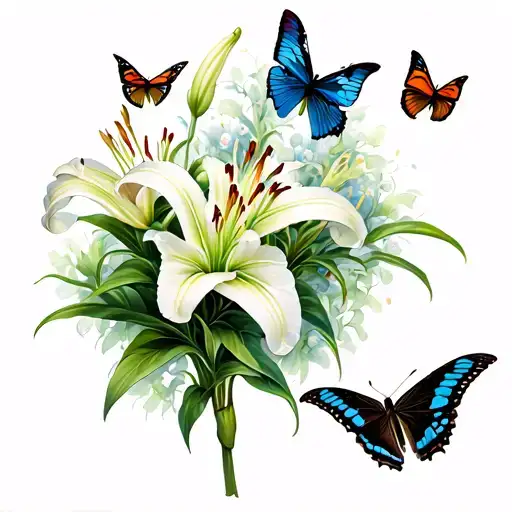 Lilies With Swallowtail Butterflies Surrounding