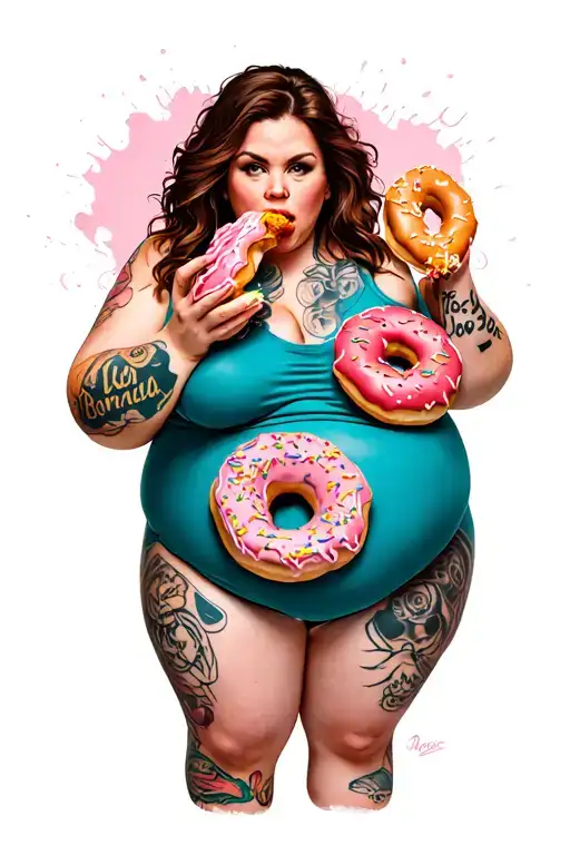 Morbidly Obese Caucasian Model In Her Early 20S Eating Donuts