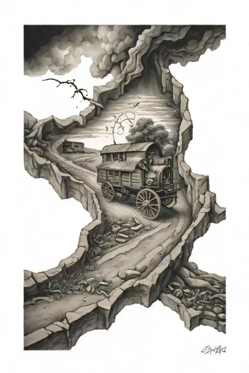 The Wagon On The Road Is Serpentine Underfoot