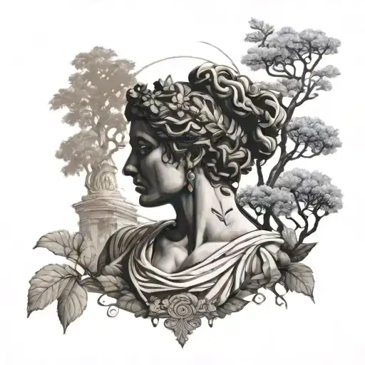 Woman Body Half Body Silhouette Greek Statue Surrounded By Nature