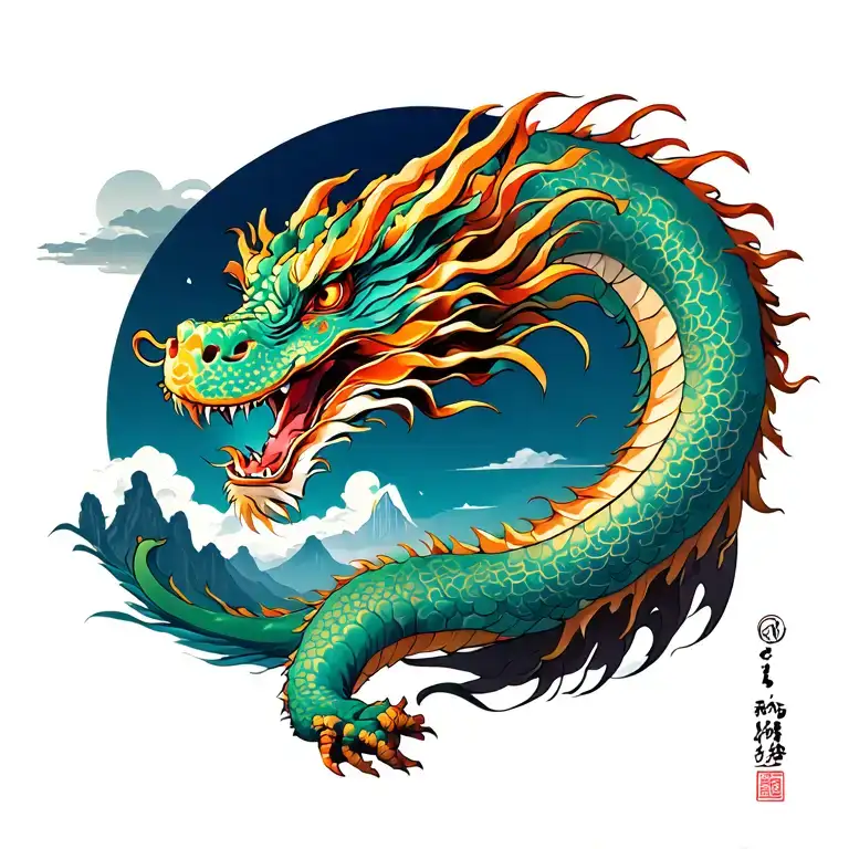 Korean Style Dragon With Landscape