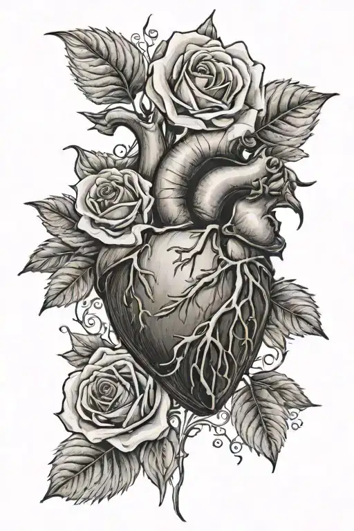 Human Heart With Red Roses Next To It