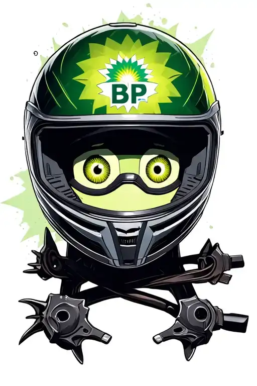 Motorcycle Helmet With The Initials Bp In Ir And Covered With Rick And Morty Style Eyes