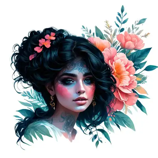 Beautiful Woman With Pastel Colors And Graphic Design