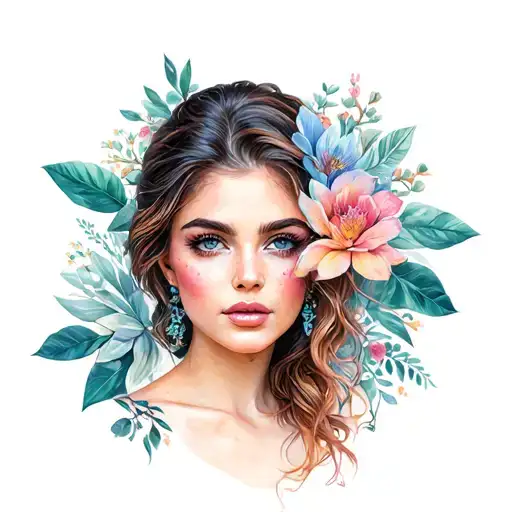 Beautiful Woman With Pastel Colors And Graphic Design