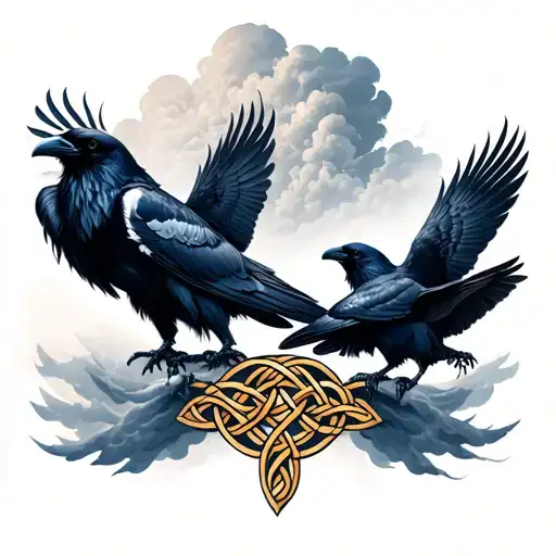 Celtic Knots With Two Ravens And Storm Clouds