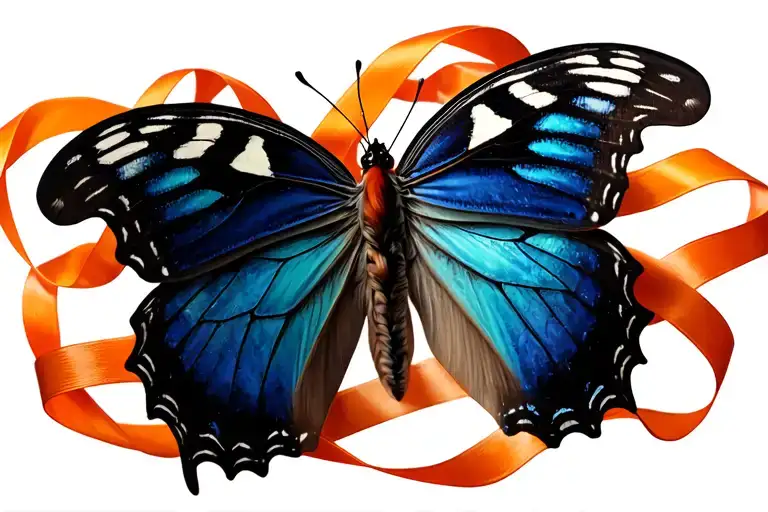 Fragmented Butterfly With An Orange Ribbon Around It
