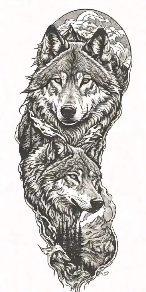 Wolf And Mountains
