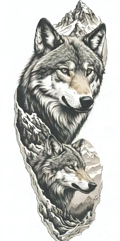 Mountains And Wolf Head