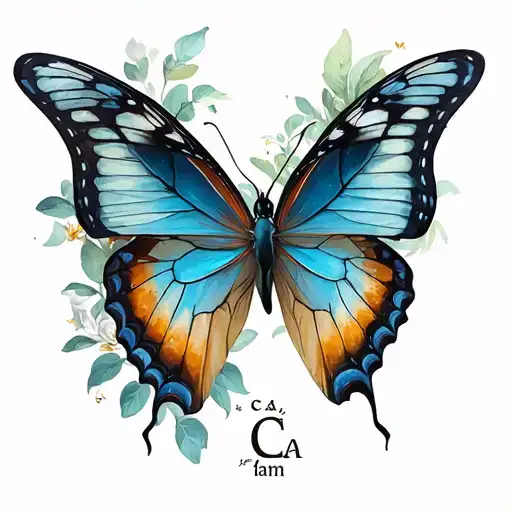 Butterfly Tattoo With Initial C G A M