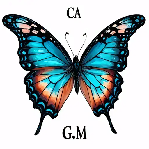 Butterfly Tattoo With Initial C G A M