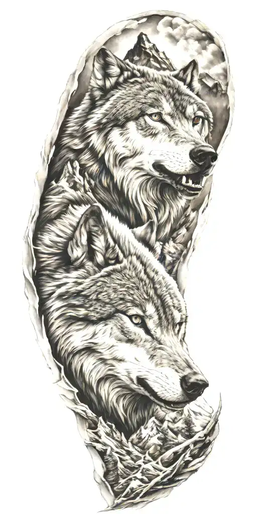 Mountains And Wolf Head