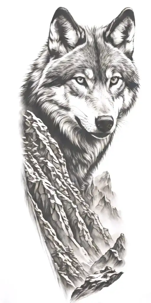 Mountains And Wolf Head