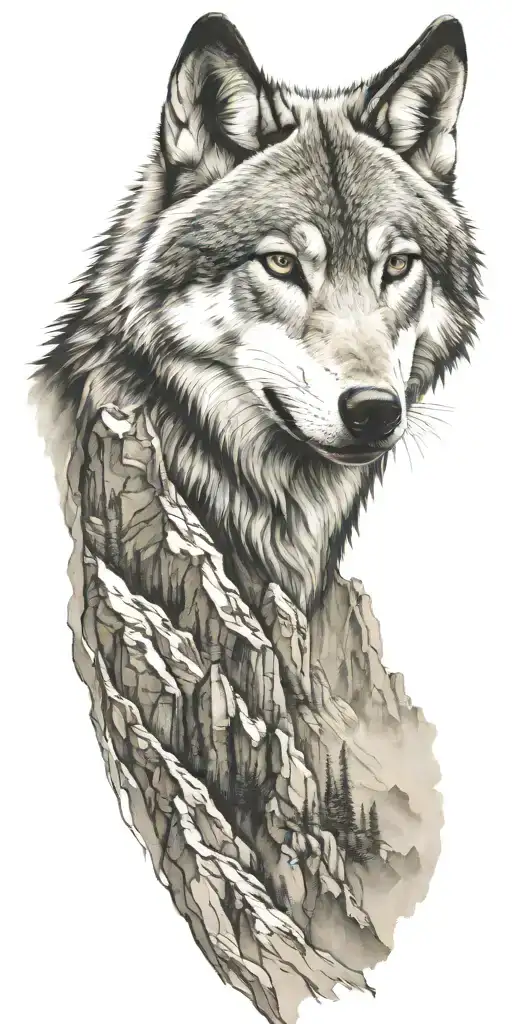 Mountains And Wolf Head
