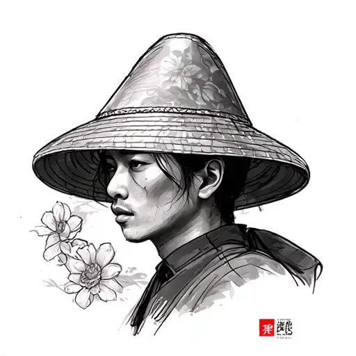 Vietnamese Hat Tattoo Sketch