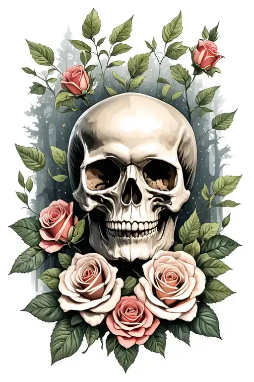 Skull An Roses And Sobriety Woods Background