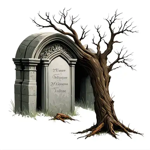 Tomb Stone Under Dead Tree