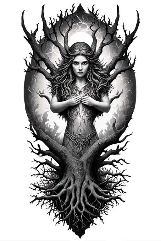 Whole Freya Norse Goddes Grouing Yggdrasil Tree