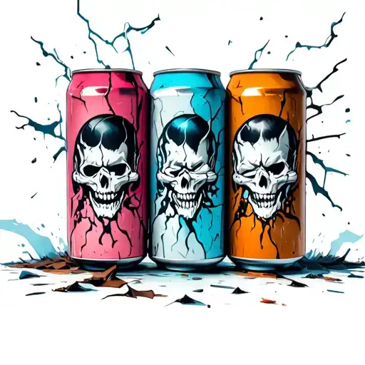 3 Alcahol Cans Broken And Crumpled Each One With Speak No See No And Hear No Evil Spirit's Inside