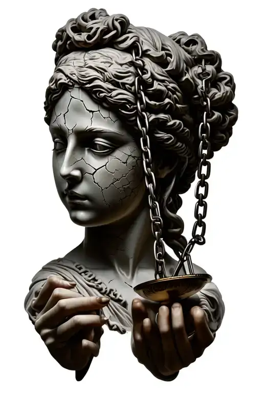 Themis With Cracks On The Face Holding The Scale Chain
