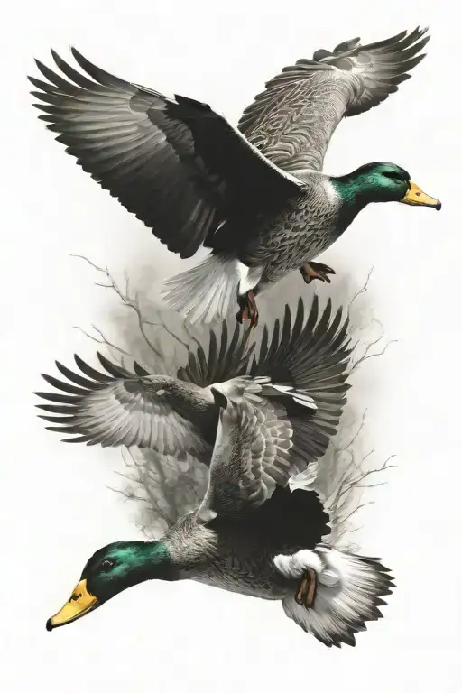 Ducks Flying Hunting Scene